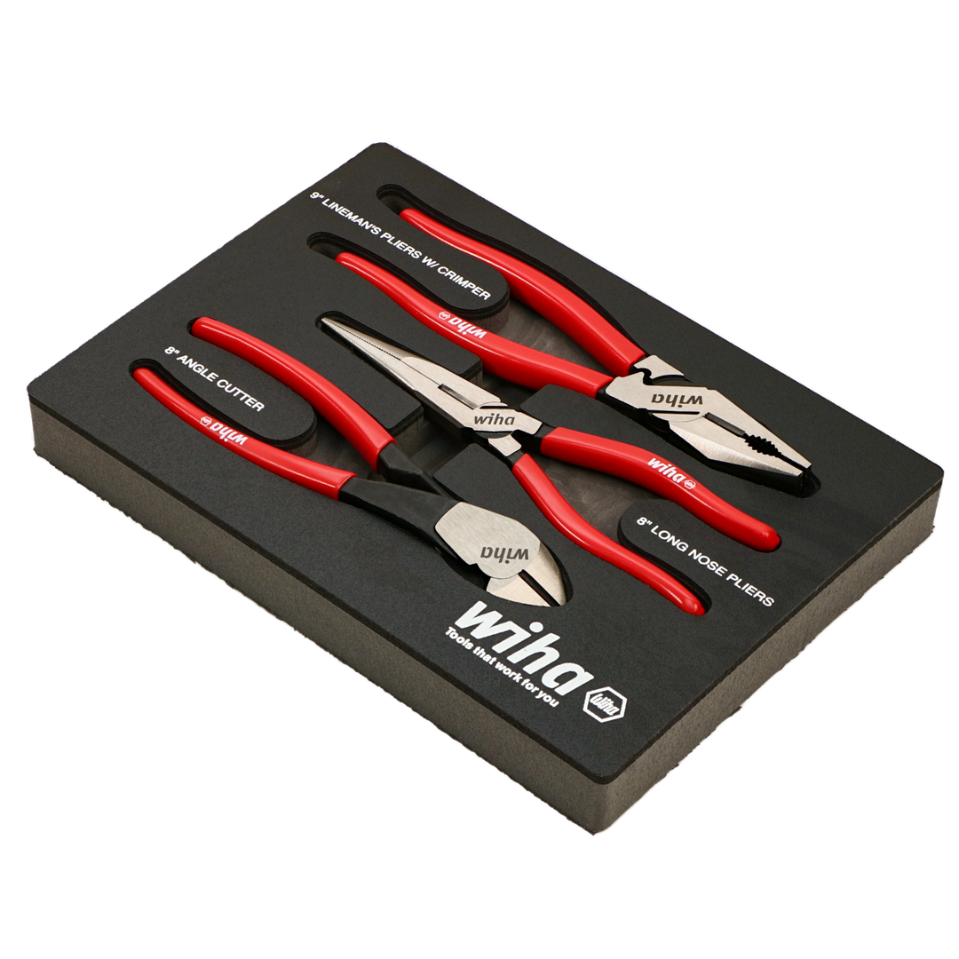 Wiha 34680 3 Piece Classic Grip Pliers and Cutters Tray Set