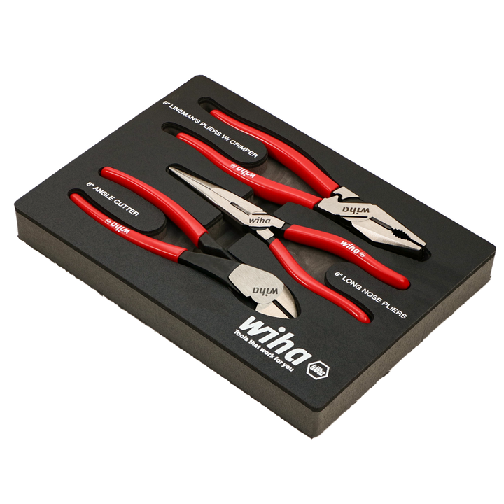 Wiha 34680 3 Piece Classic Grip Pliers and Cutters Tray Set