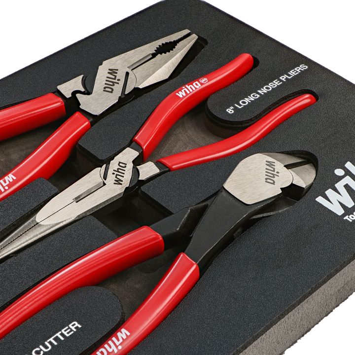 Wiha 34680 3 Piece Classic Grip Pliers and Cutters Tray Set
