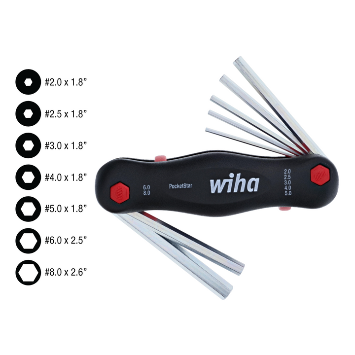 Wiha Tools 35195 PocketStar Fold Out Metric Hex Set, 2mm - 8 mm, 7 Pc.