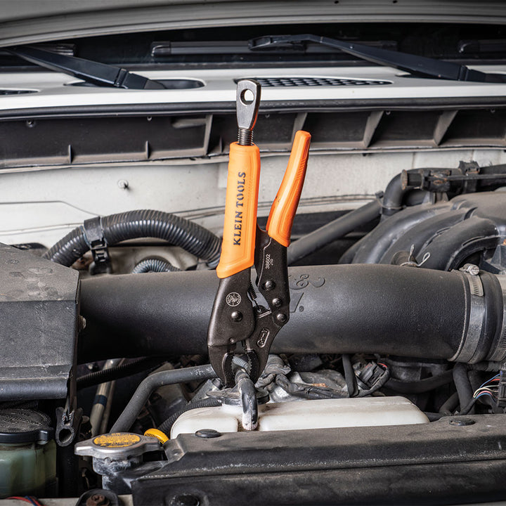 Klein Tools 38664 Locking Pliers Set, C-Clamp, Long Nose, Curved Jaw, 3 Pc.