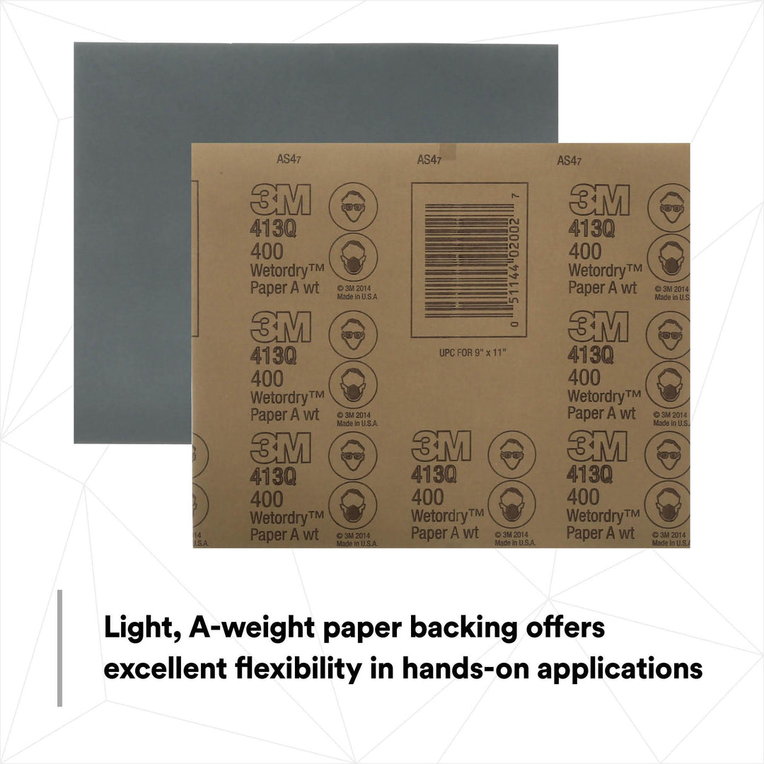 3M Wetordry Abrasive Sheet 413Q, 02002, 400, 9 in x 11 in, 50 sheets
per carton