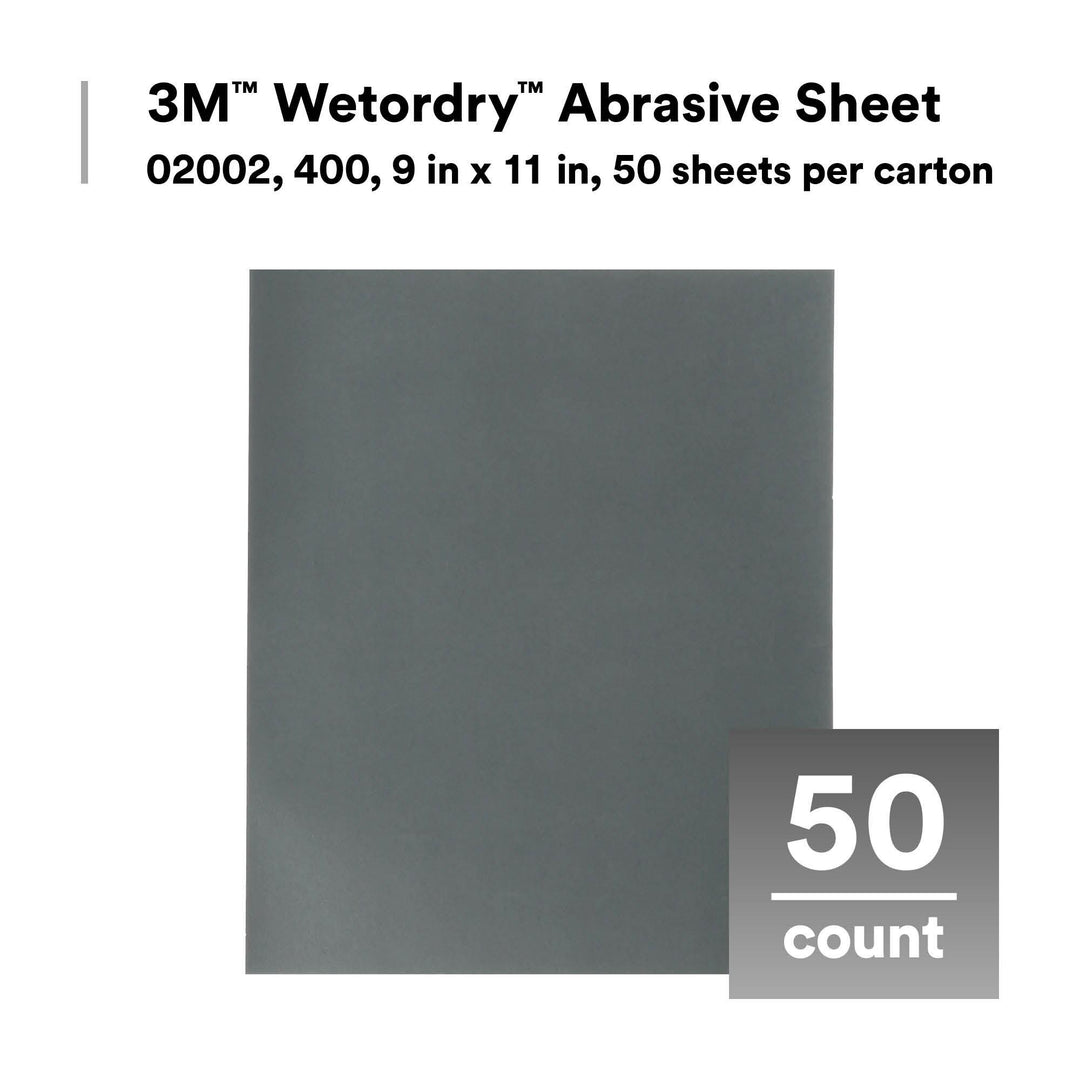 3M Wetordry Abrasive Sheet 413Q, 02002, 400, 9 in x 11 in, 50 sheets
per carton