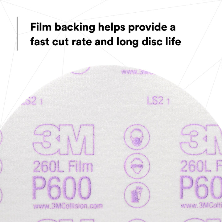 3M Hookit Finishing Film Abrasive Disc 260L, 00971, 6 in, P600