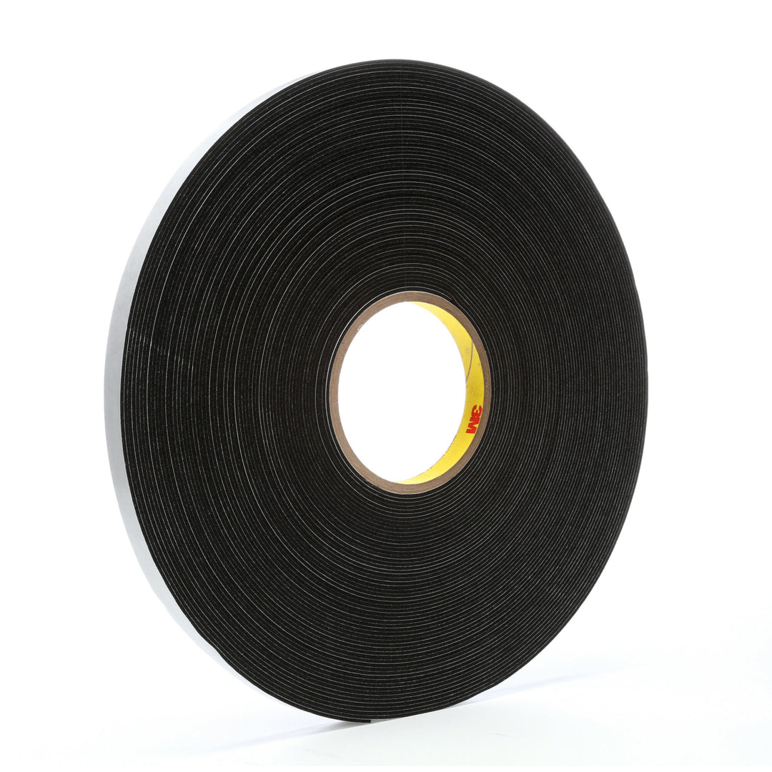 3M Vinyl Foam Tape 4516, Black, 1/2 in x 36 yd, 62 mil, 18 rolls percase