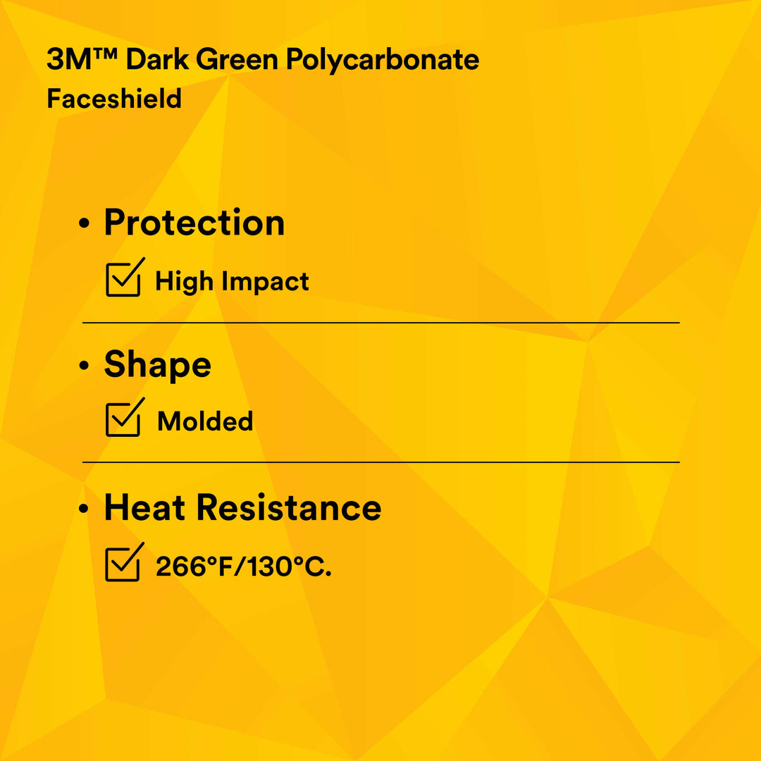 3M Polycarbonate Faceshield WP96C, Dark Green, 82702-00000, Molded