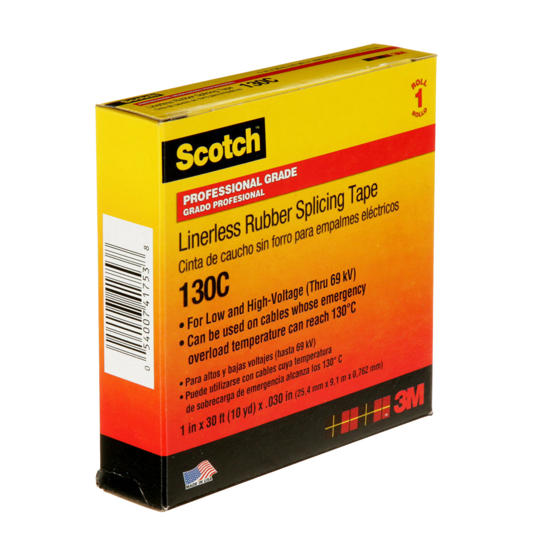 Scotch® Linerless Rubber Splicing Tape 130C, 1 in x 30 ft, Black, 1
roll/carton