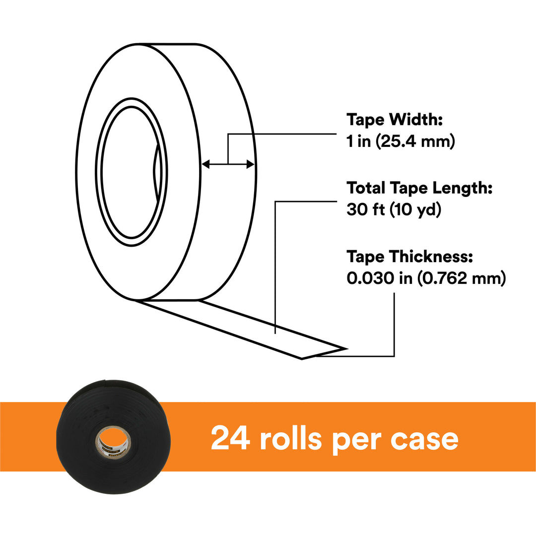 Scotch® Linerless Rubber Splicing Tape 130C, 1 in x 30 ft, Black, 1
roll/carton