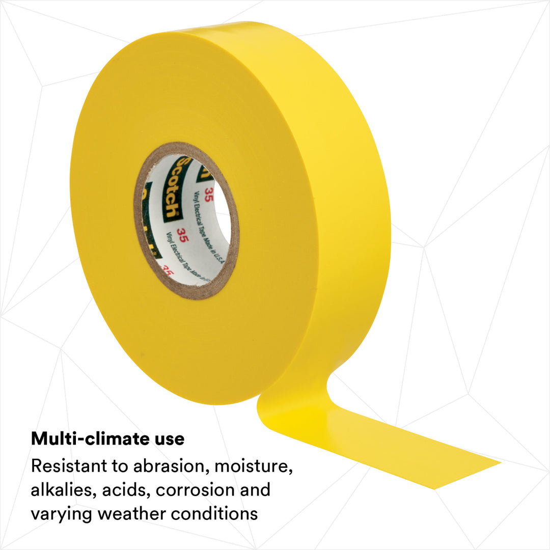 Scotch® Vinyl Color Coding Electrical Tape 35, 3/4 in x 66 ft, Yellow