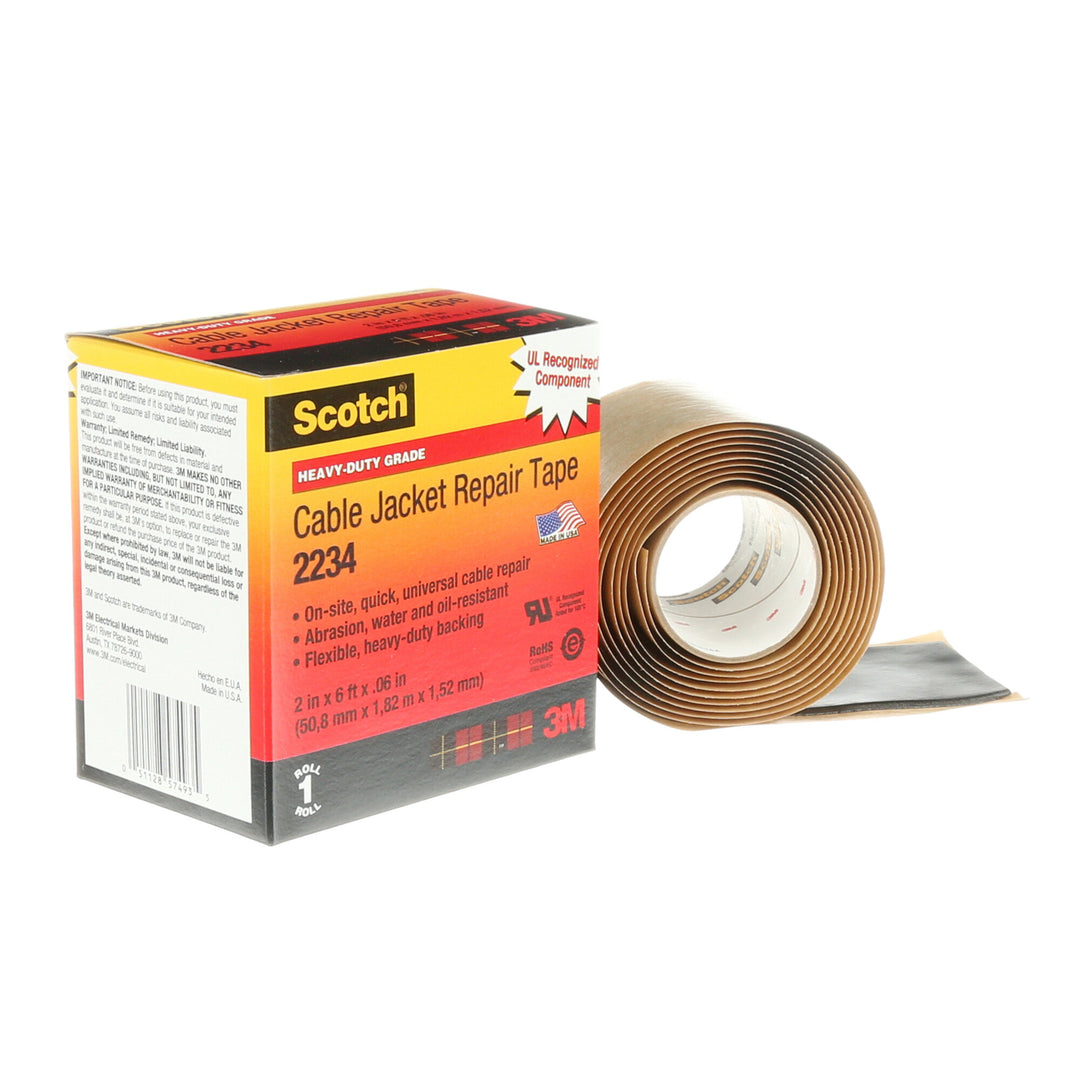 Scotch® Cable Jacket Repair Tape 2234, 2 in x 6 ft, Black, 1
roll/carton