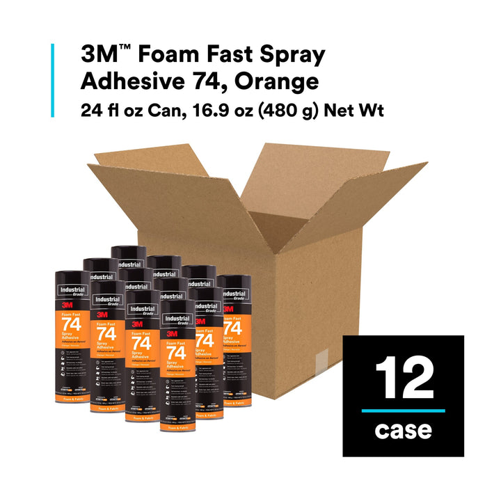3M Foam Fast Spray Adhesive 74, Orange, 24 fl oz Can (Net Wt 16.9 oz)