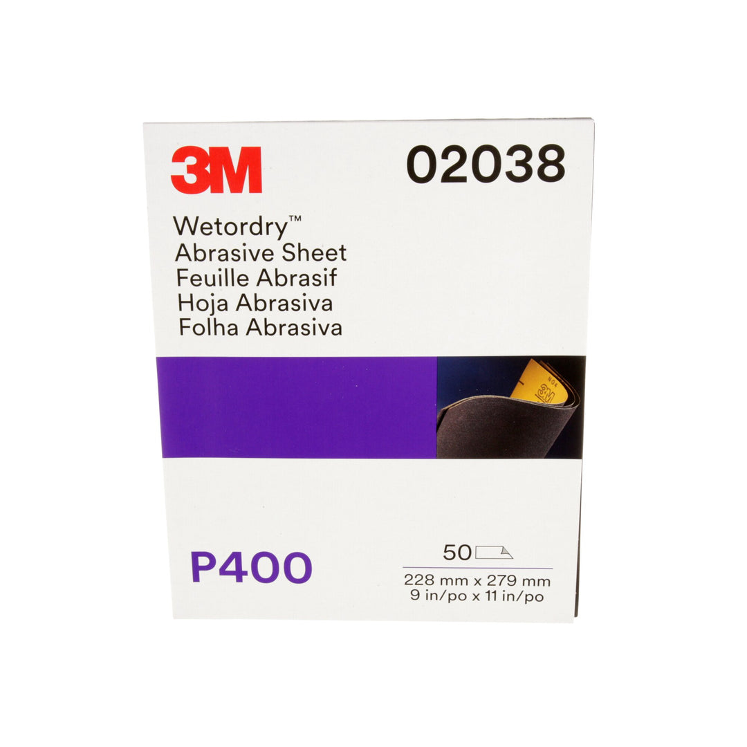 3M Wetordry Abrasive Sheet 213Q, 02038, P400, 9 in x 11 in, 50 sheetsper carton