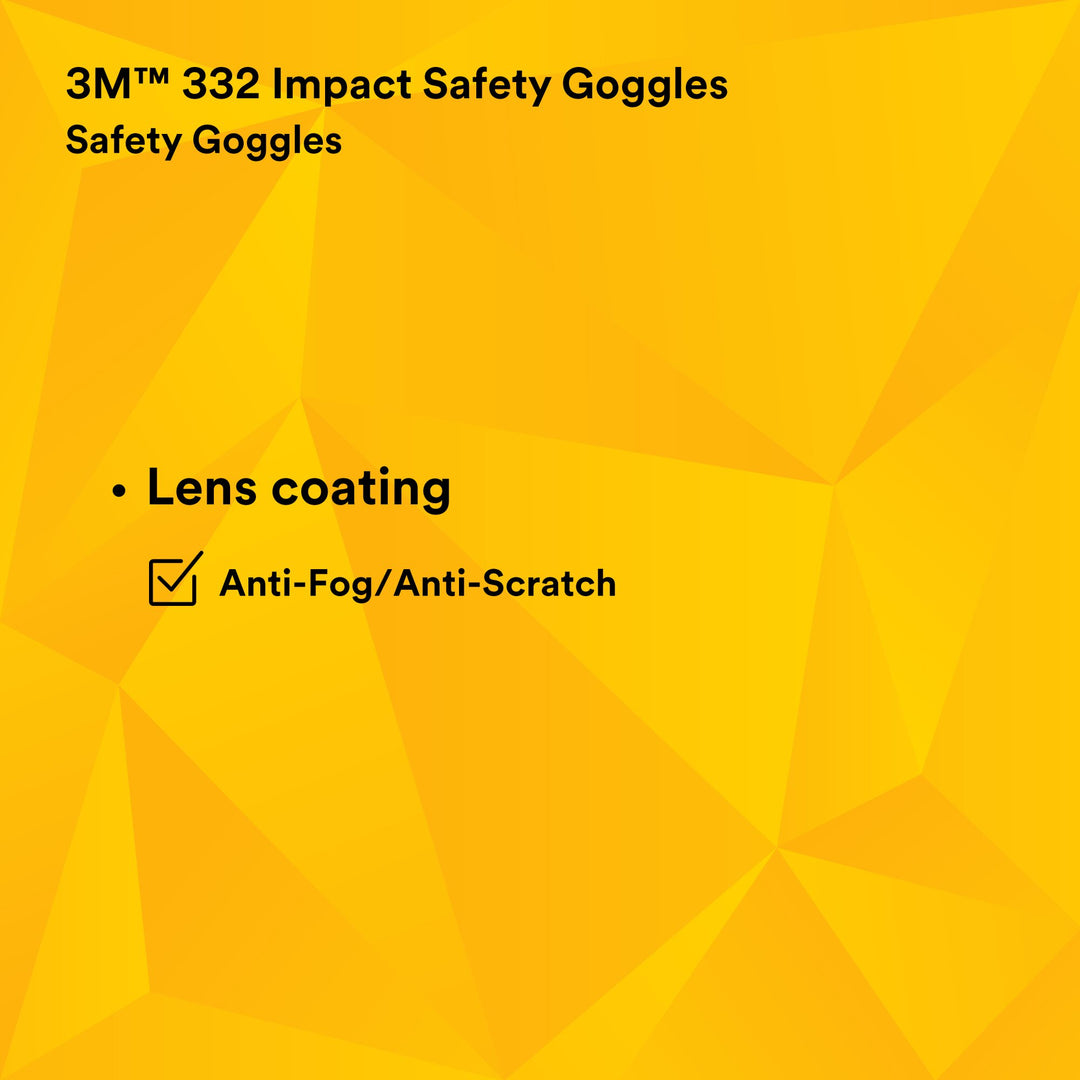 3M 332 Impact Safety Goggles Anti-Fog 40651-00000-10, Clear Anti FogLens