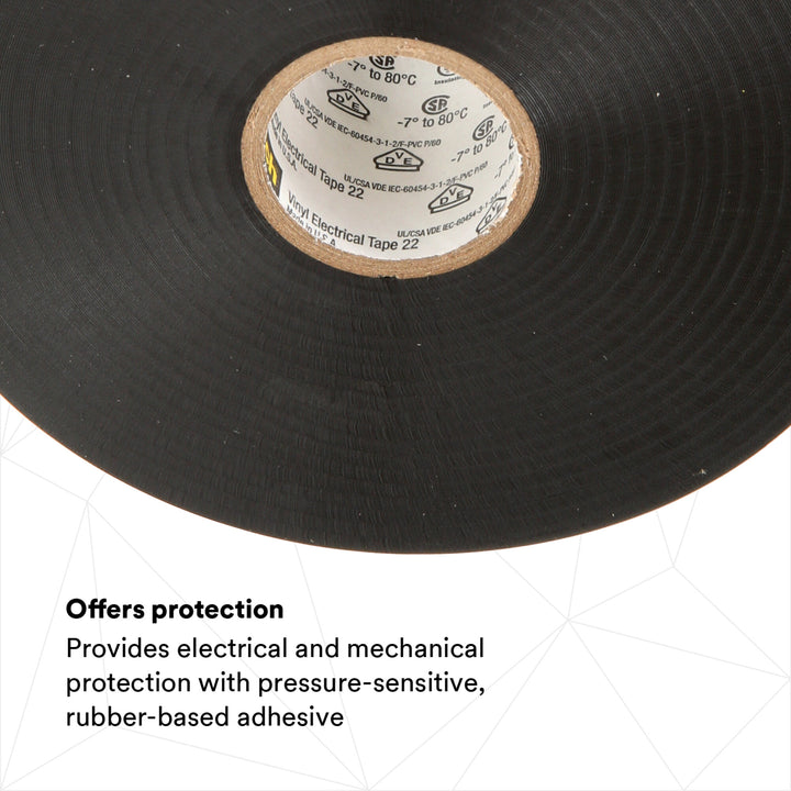 Scotch® Vinyl Electrical Tape 22, 3/4 in x 36 yd, Black, 12
rolls/carton