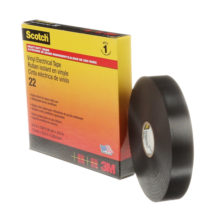 Scotch® Vinyl Electrical Tape 22, 3/4 in x 36 yd, Black, 12
rolls/carton