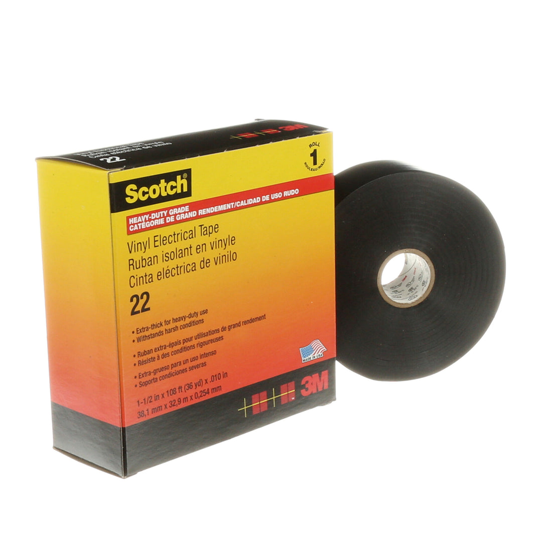 Scotch® Vinyl Electrical Tape 22, 1-1/2 in x 36 yd, Black, 1
roll/carton
