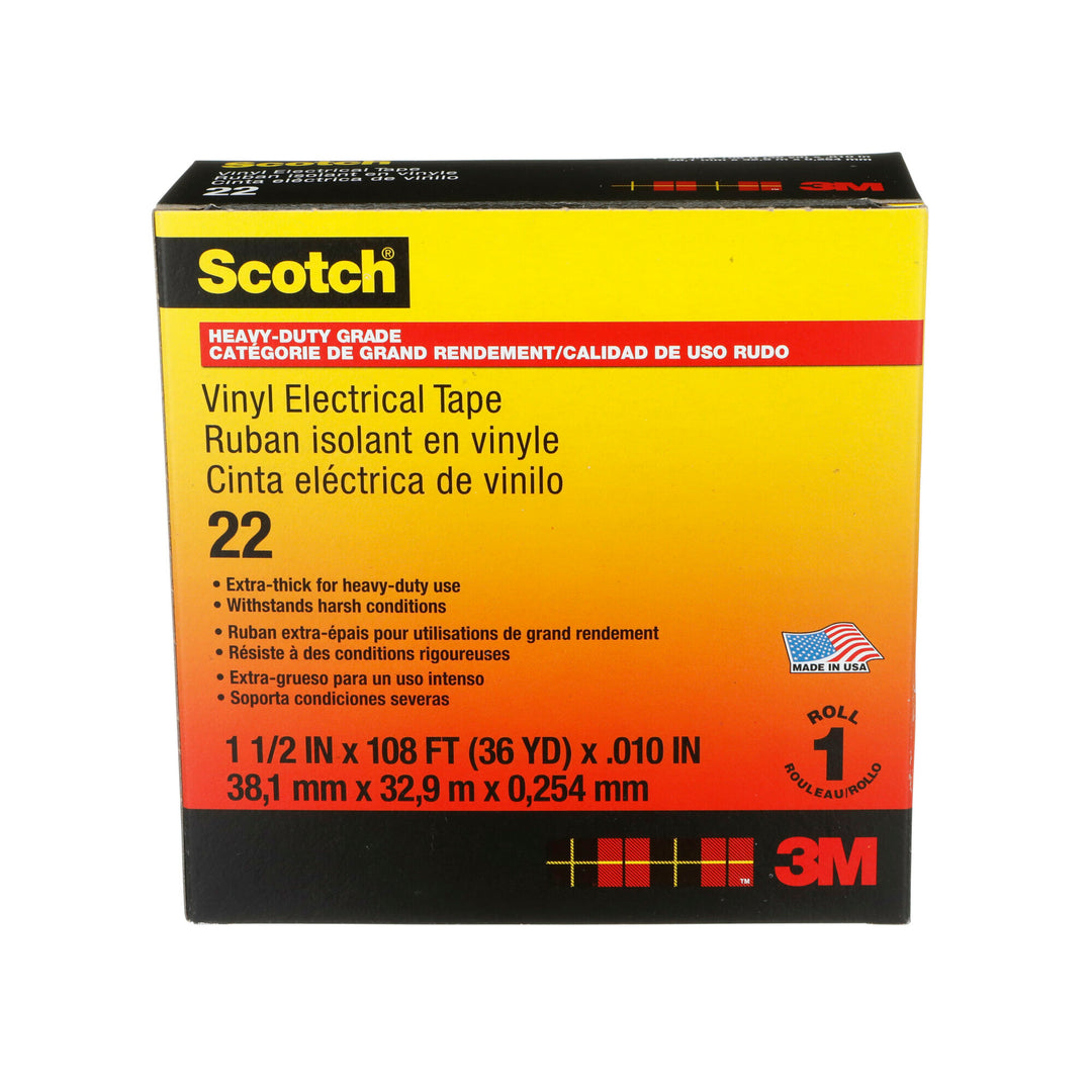 Scotch® Vinyl Electrical Tape 22, 1-1/2 in x 36 yd, Black, 1
roll/carton