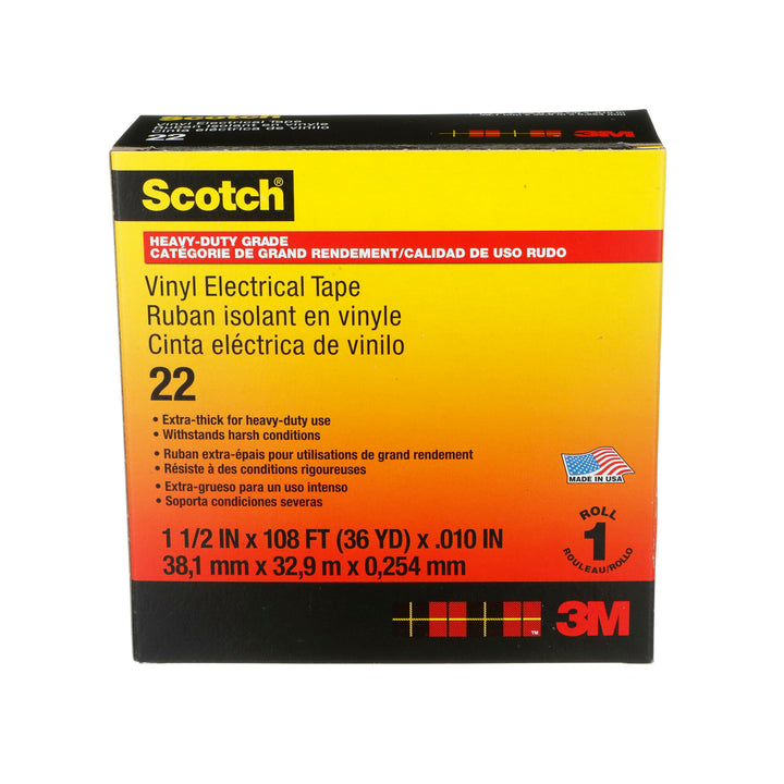 Scotch® Vinyl Electrical Tape 22, 1-1/2 in x 36 yd, Black, 1
roll/carton