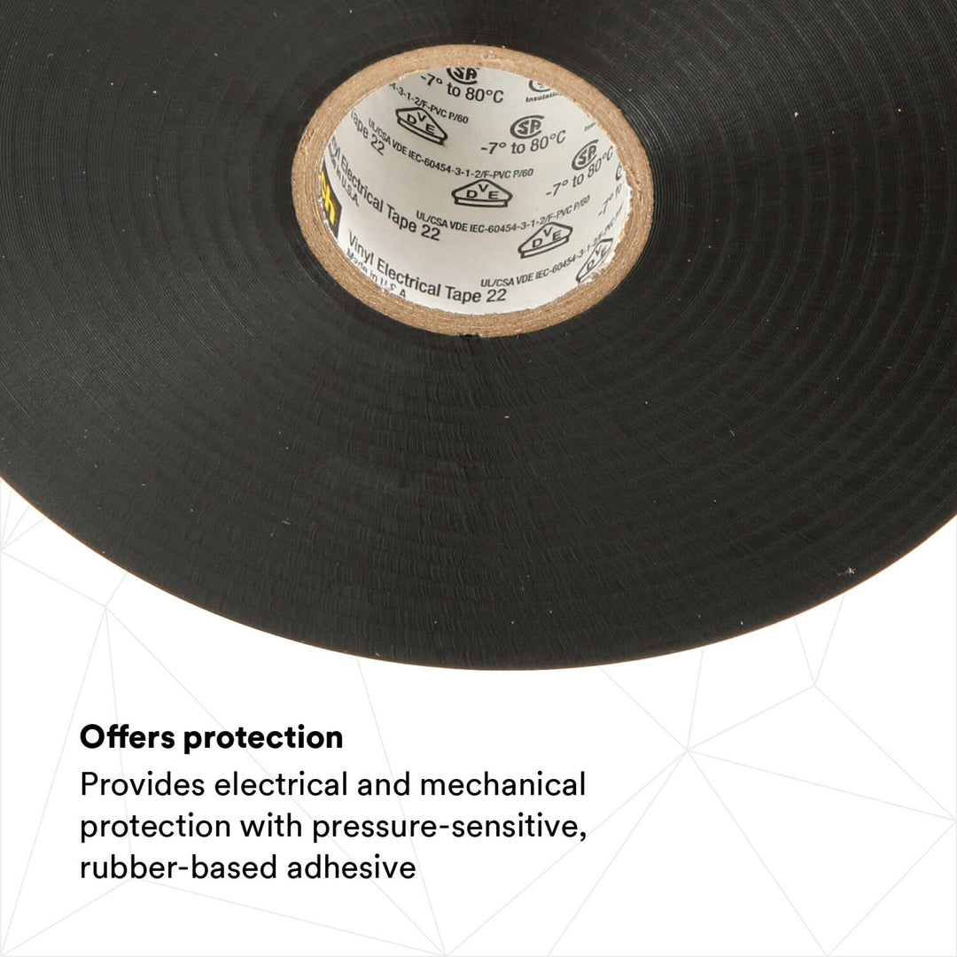 Scotch® Vinyl Electrical Tape 22, 1-1/2 in x 36 yd, Black, 1
roll/carton