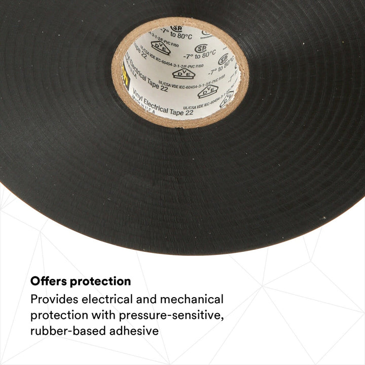 Scotch® Vinyl Electrical Tape 22, 1-1/2 in x 36 yd, Black, 1
roll/carton