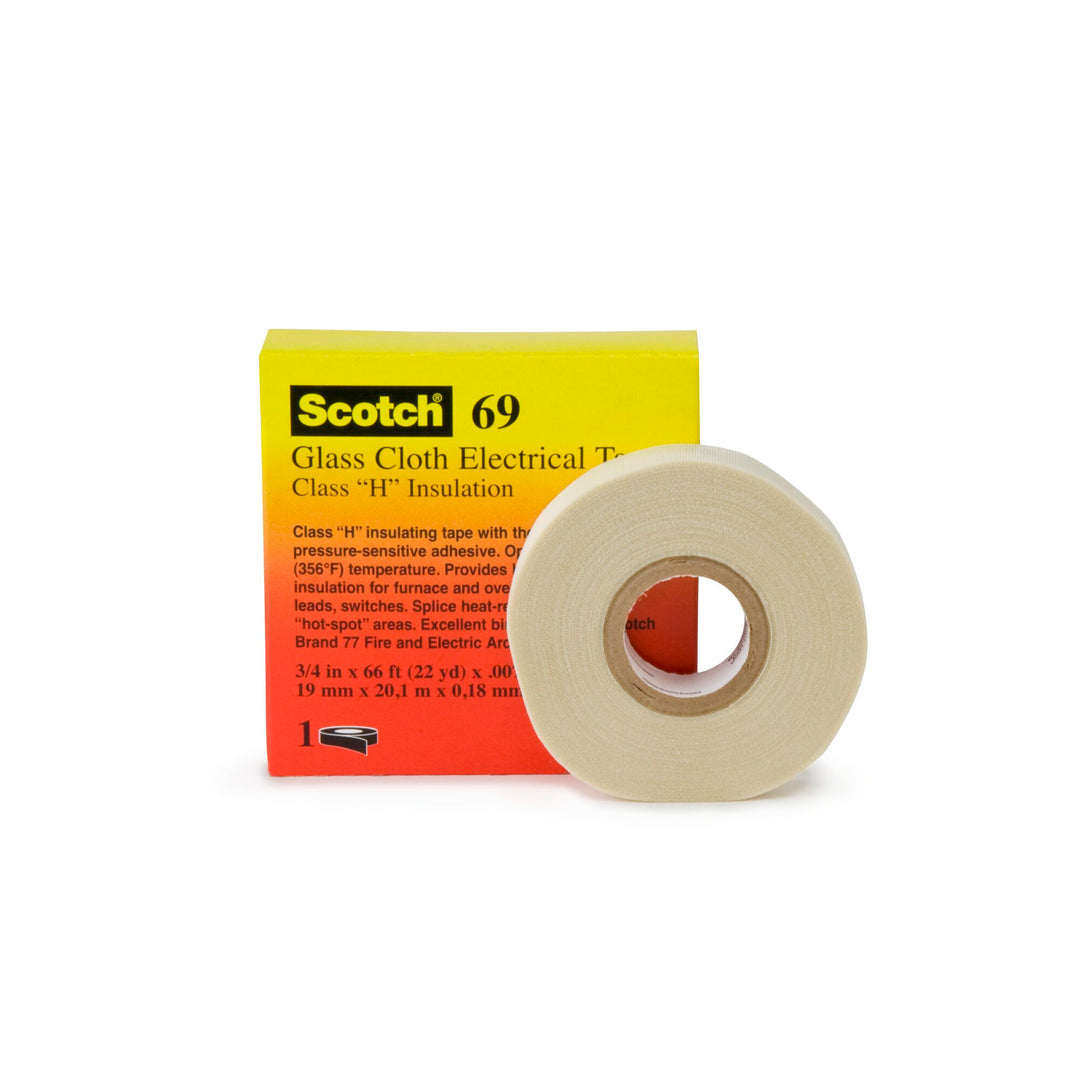 3M Glass Cloth Electrical Tape 69, 3/4 in x 36 yd, White