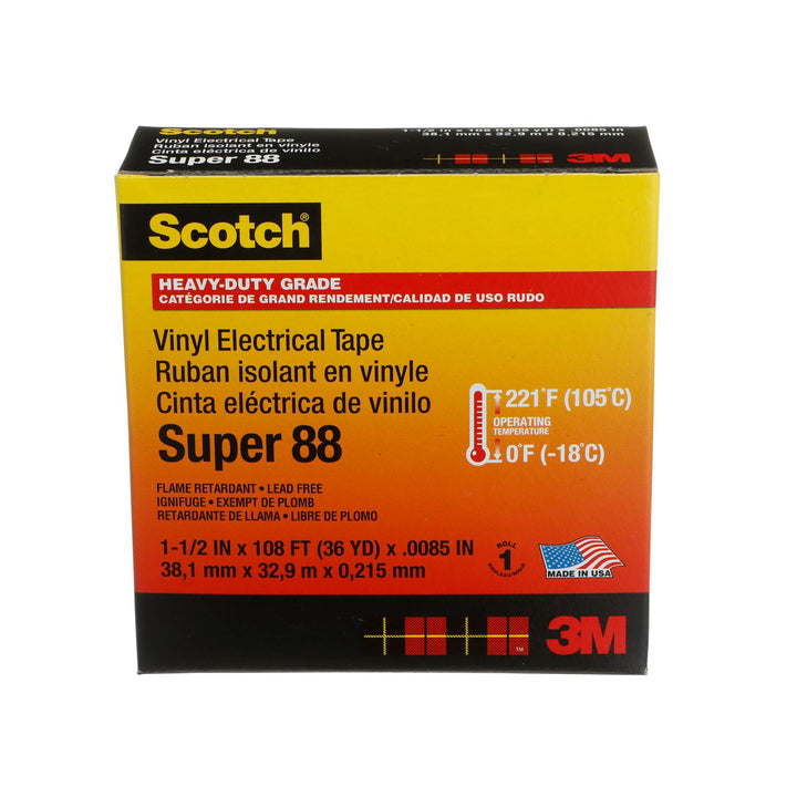 Scotch® Vinyl Electrical Tape Super 88, 1-1/2 in x 36 yd, Black