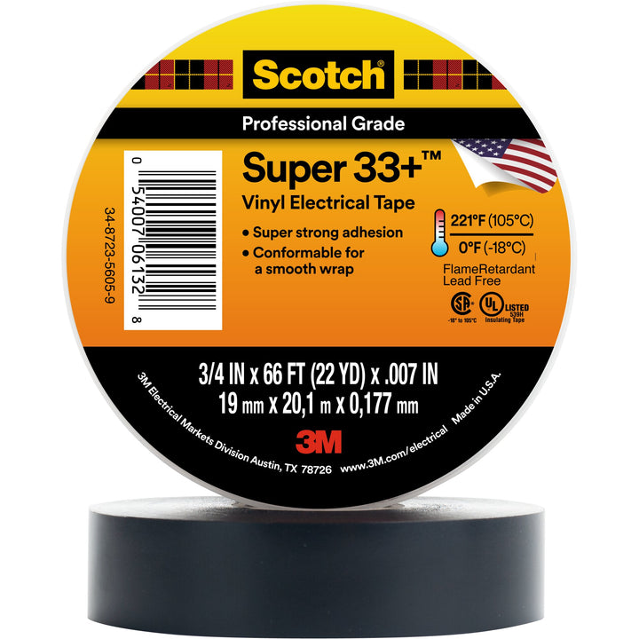 Scotch® Super 33+ Vinyl Electrical Tape, 1-1/2 in x 36 yd, 1-1/2 in
Core, Black