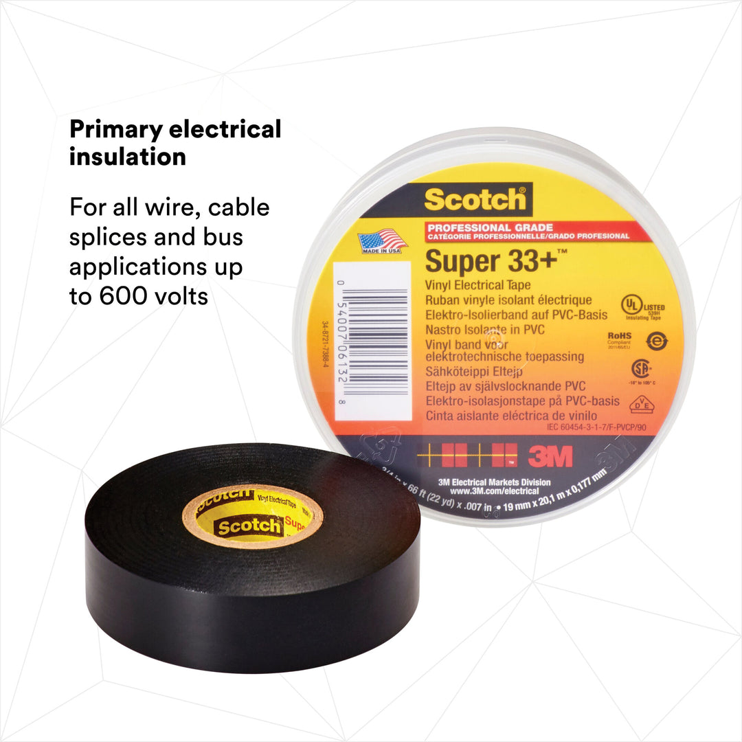 Scotch® Super 33+ Vinyl Electrical Tape, 1-1/2 in x 36 yd, 1-1/2 in
Core, Black