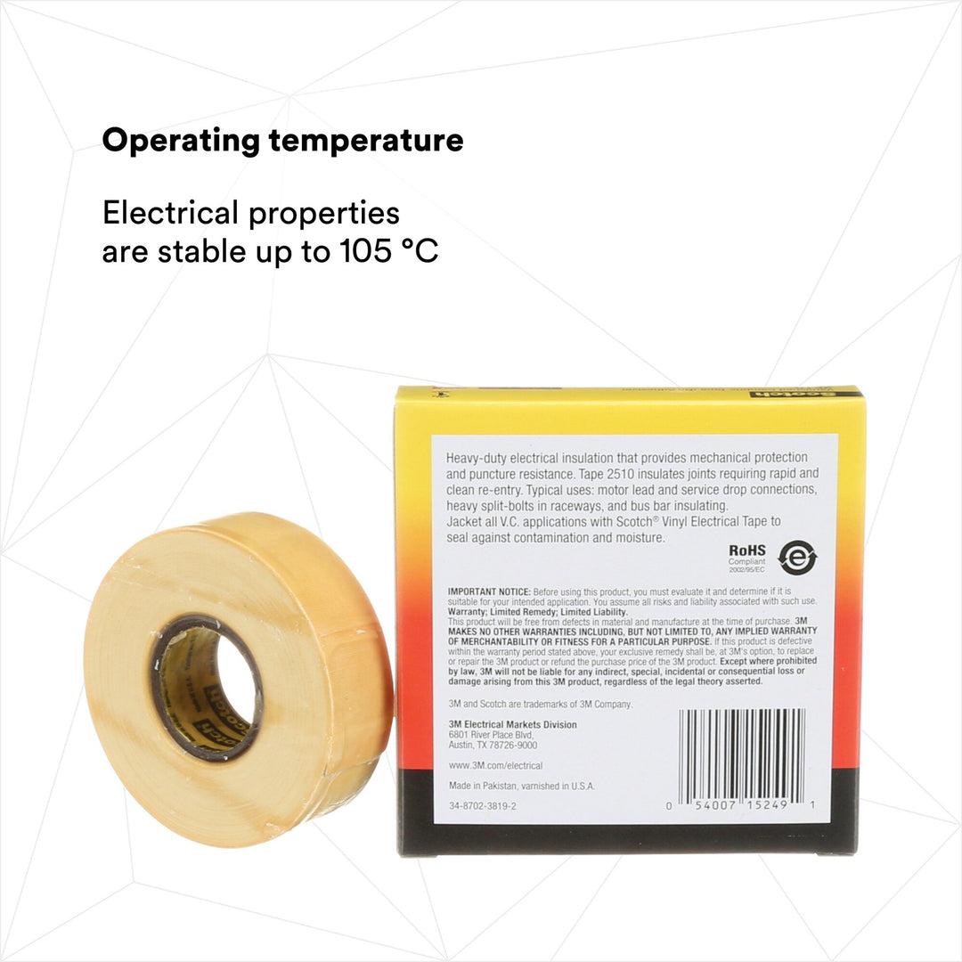 Scotch® Varnished Cambric Tape 2510, 3/4 in x 60 ft, Yellow, 1
roll/carton