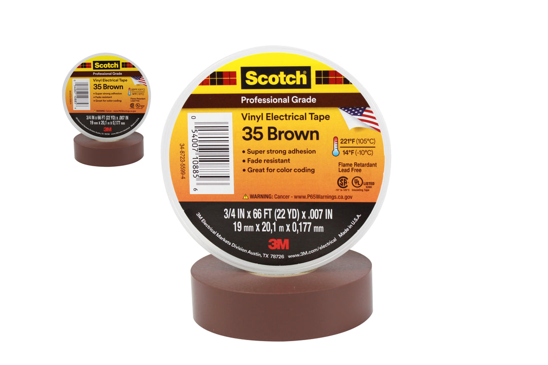 Scotch® Vinyl Color Coding Electrical Tape 35, 3/4 in x 66 ft, Brown
