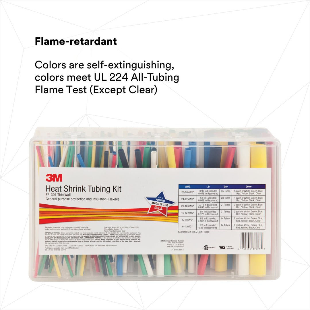 3M Heat Shrink Tubing FP-301-Color-Assortment: 5 Kits/Case