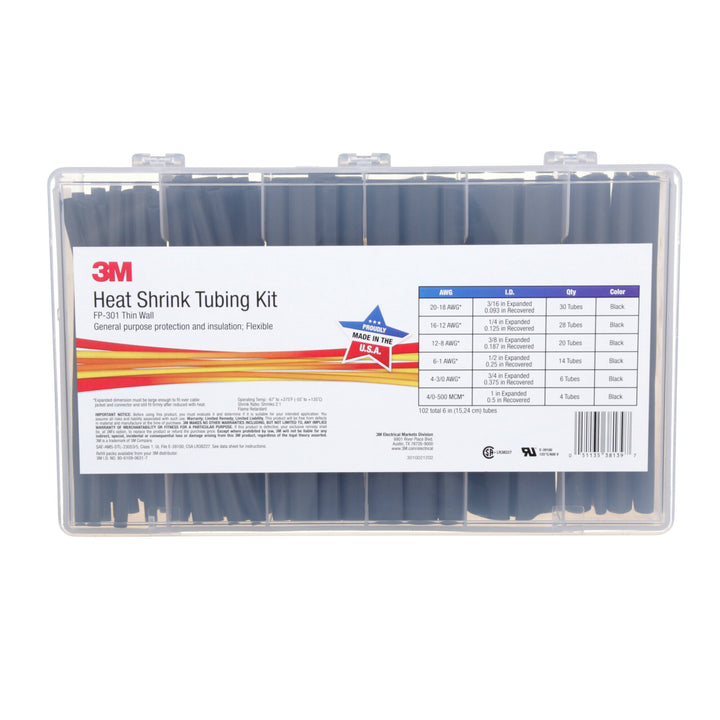 3M Heat Shrink Tubing Assorted Black Kit FP-301-Black