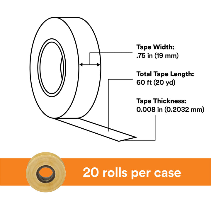 Scotch® Varnished Cambric Tape 2520, 3/4 in x 60 ft, Yellow, 1
roll/carton