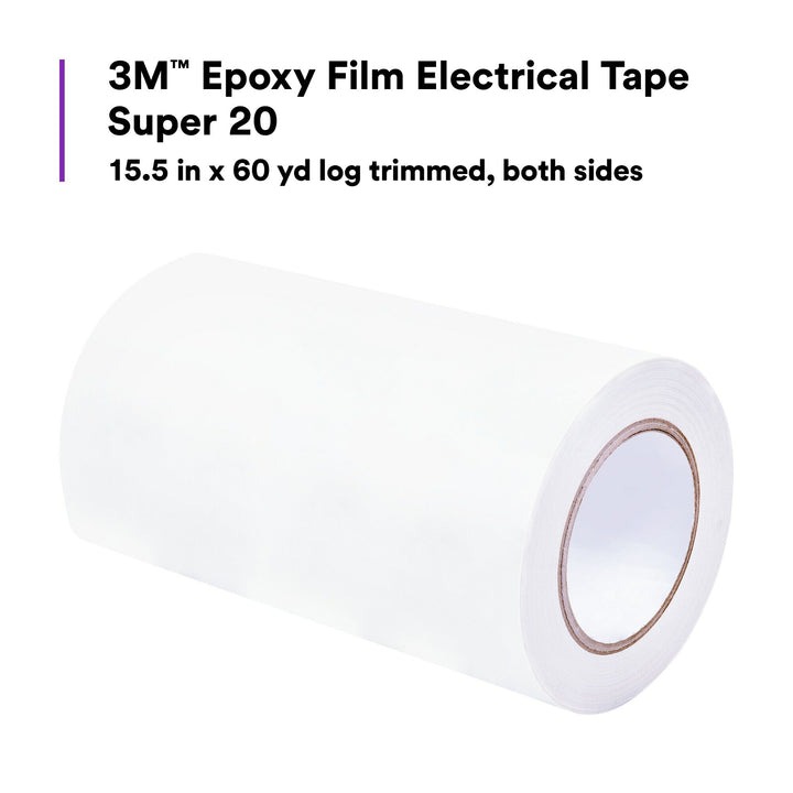 3M Epoxy Film Electrical Tape Super 20, 15.5 in X 60 yd log trimmed,
both sides