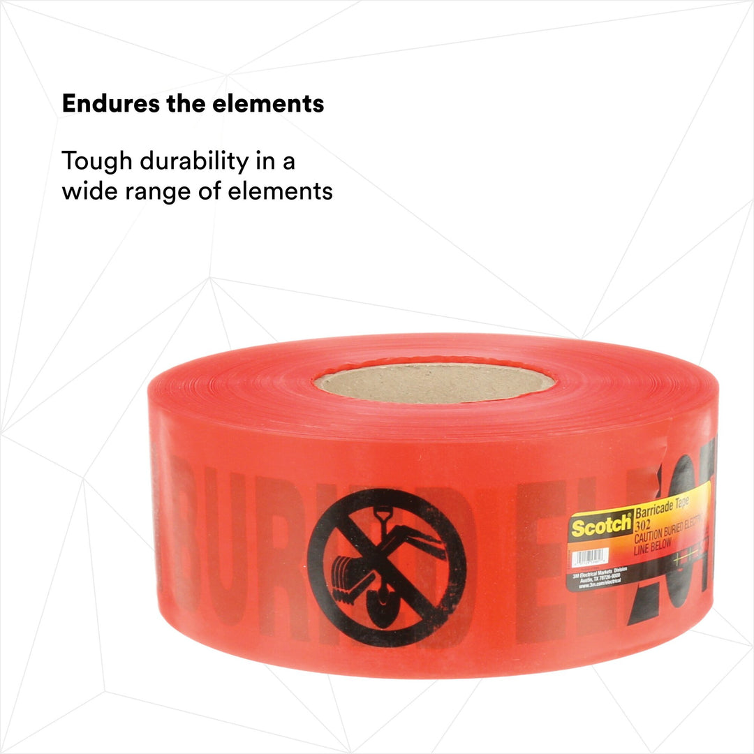 Scotch® Buried Barricade Tape 302, CAUTION BURIED ELECTRIC LINE, 3 in x1000 ft