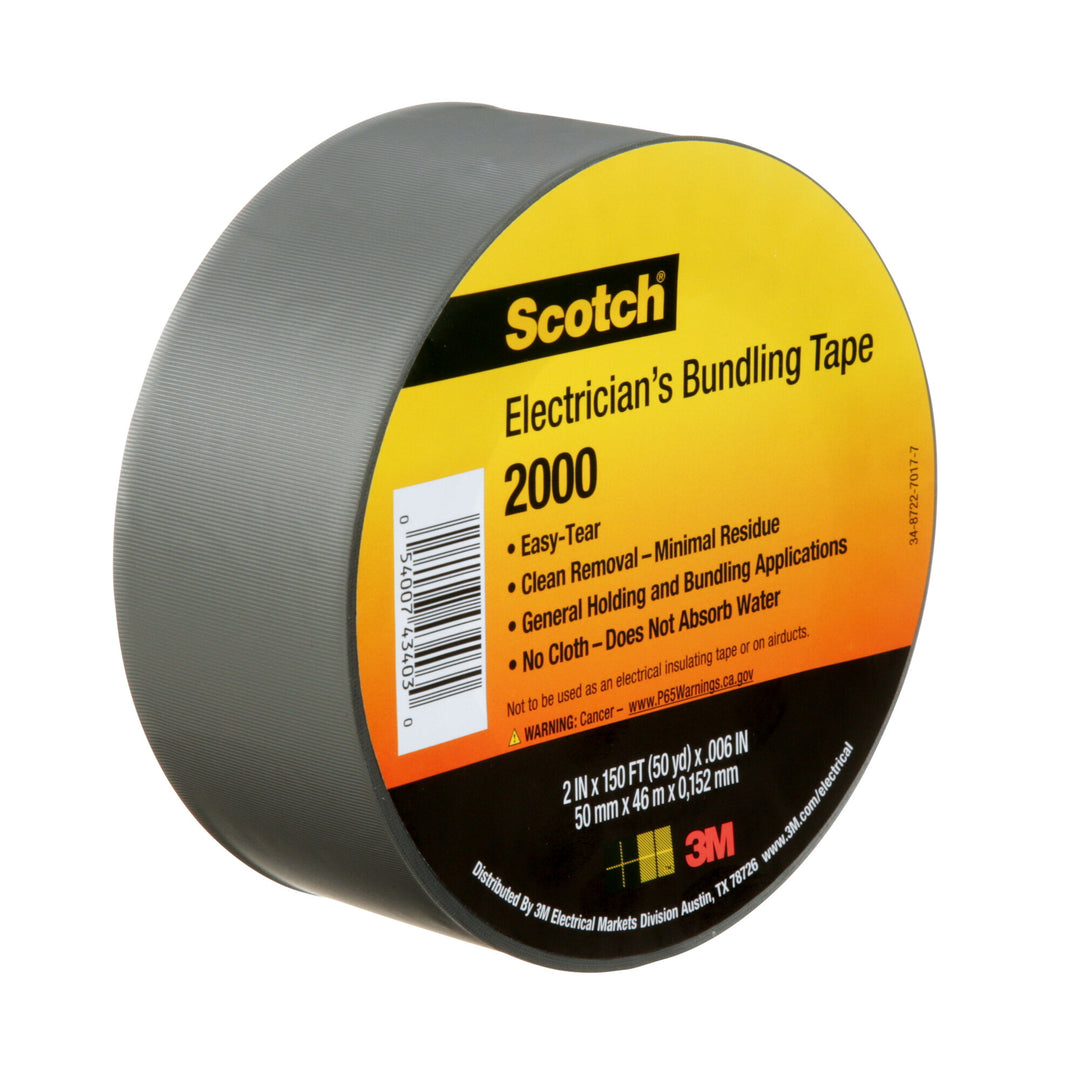 Scotch® Electricians Duct Tape 2000, 2 in x 50 yd, 12 Roll Display