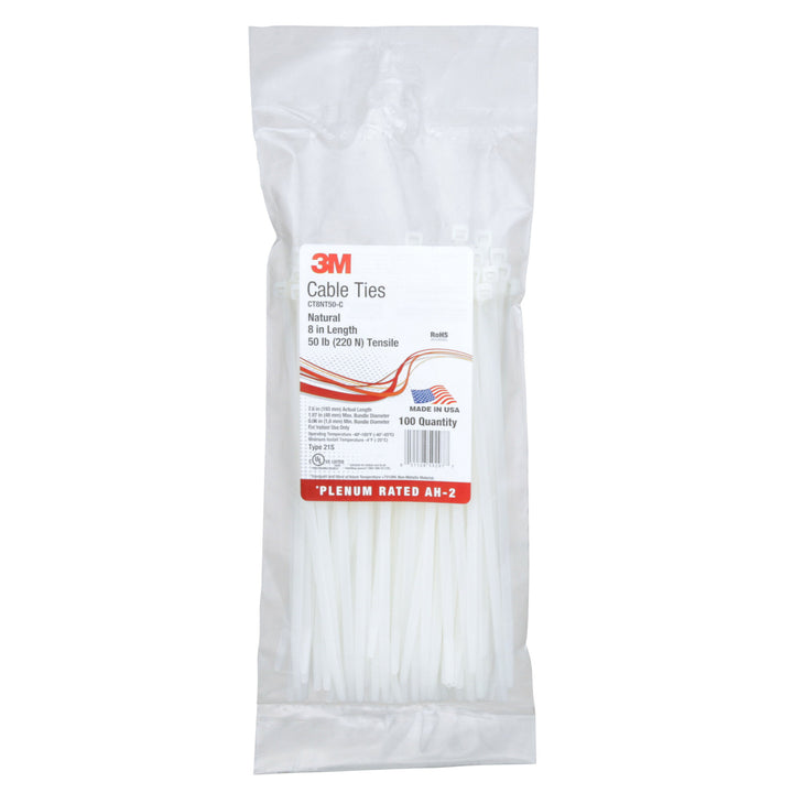 3M Standard Cable Tie 06226, Natural, 8 in, 100 per bag