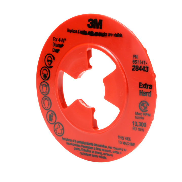 3M Disc Pad Face Plate Ribbed 28443, 4-1/2 in Extra Hard Red
