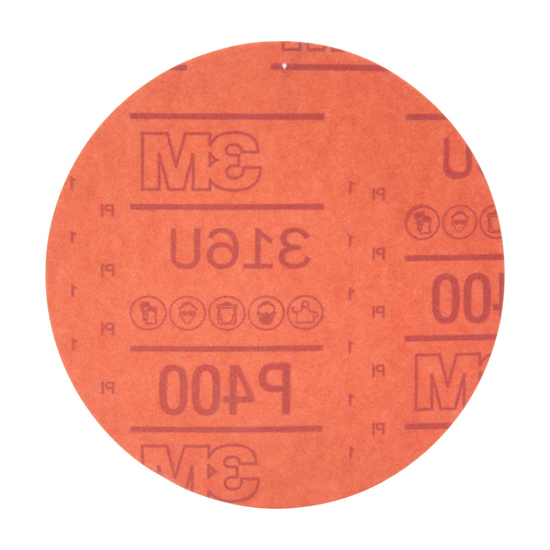 3M Hookit Red Abrasive Disc, 01218, 6 in, P400, 50 discs per carton