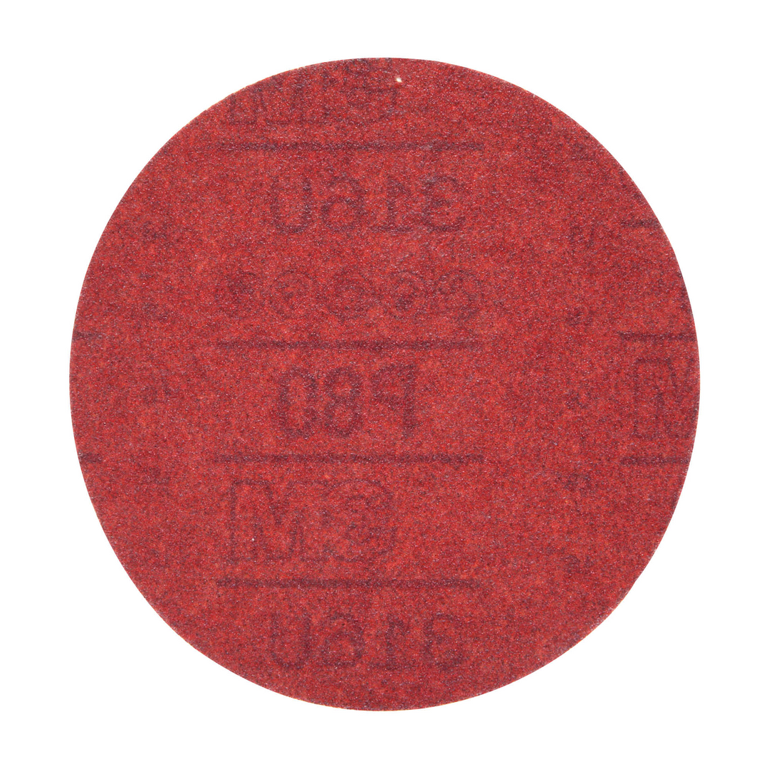 3M Hookit Red Abrasive Disc, 01261, 6 in, P80, 50 discs per carton