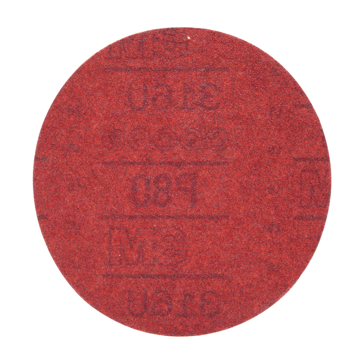 3M Hookit Red Abrasive Disc, 01261, 6 in, P80, 50 discs per carton