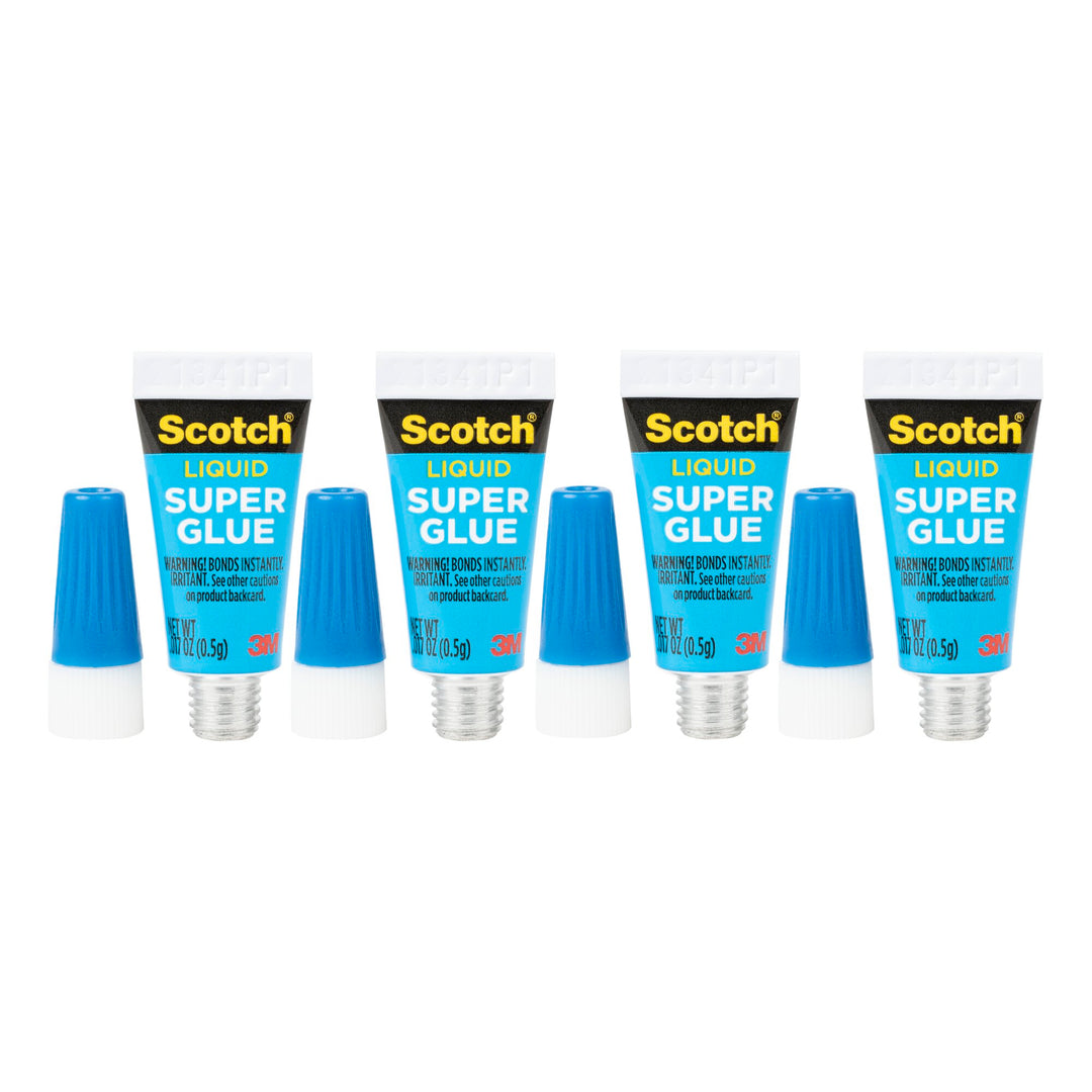 Scotch® Super Glue Liquid AD114, 4-Pack of single-use tubes, .017 ozeach