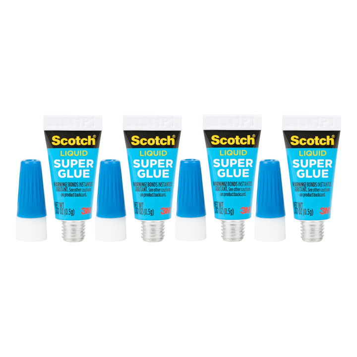 Scotch® Super Glue Liquid AD114, 4-Pack of single-use tubes, .017 ozeach