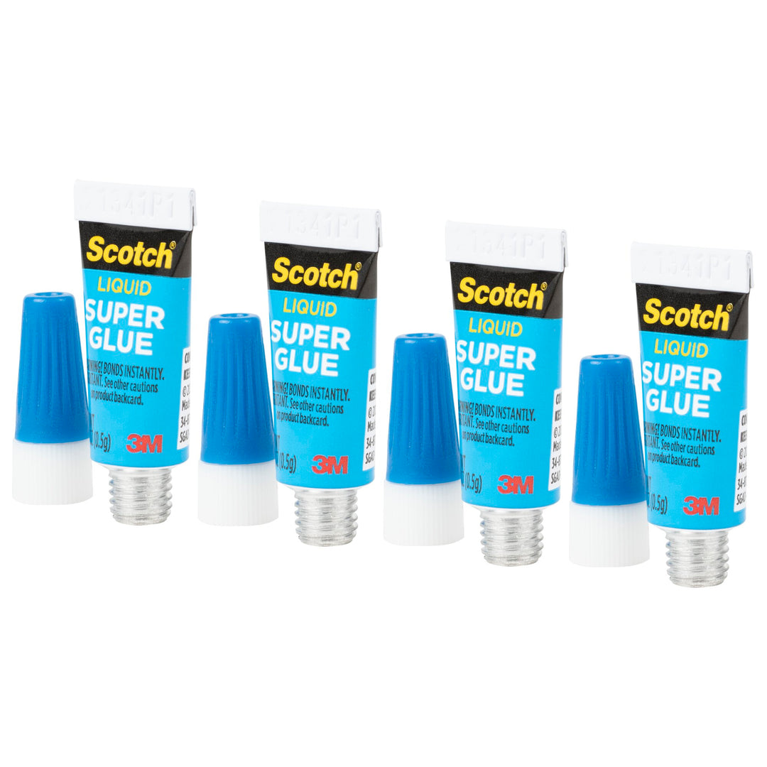 Scotch® Super Glue Liquid AD114, 4-Pack of single-use tubes, .017 ozeach
