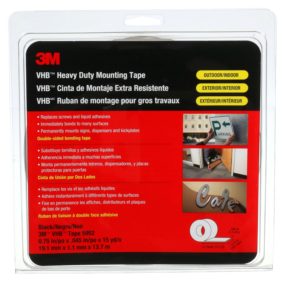 3M VHB Heavy Duty Mounting Tape 5952, Black, 3/4 in x 15 yd, 45 mil