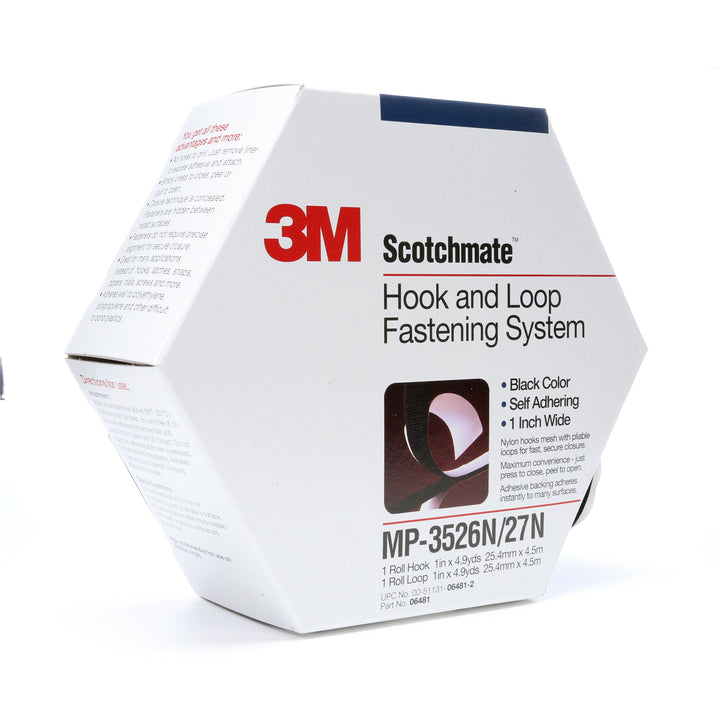 3M Hook and Loop Fastener MP3526N/MP3527N, Black, 1 in x 5 yd, 5 percase