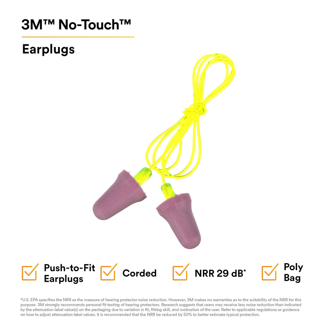 3M No-Touch Push-to-Fit Earplugs P2001, Corded