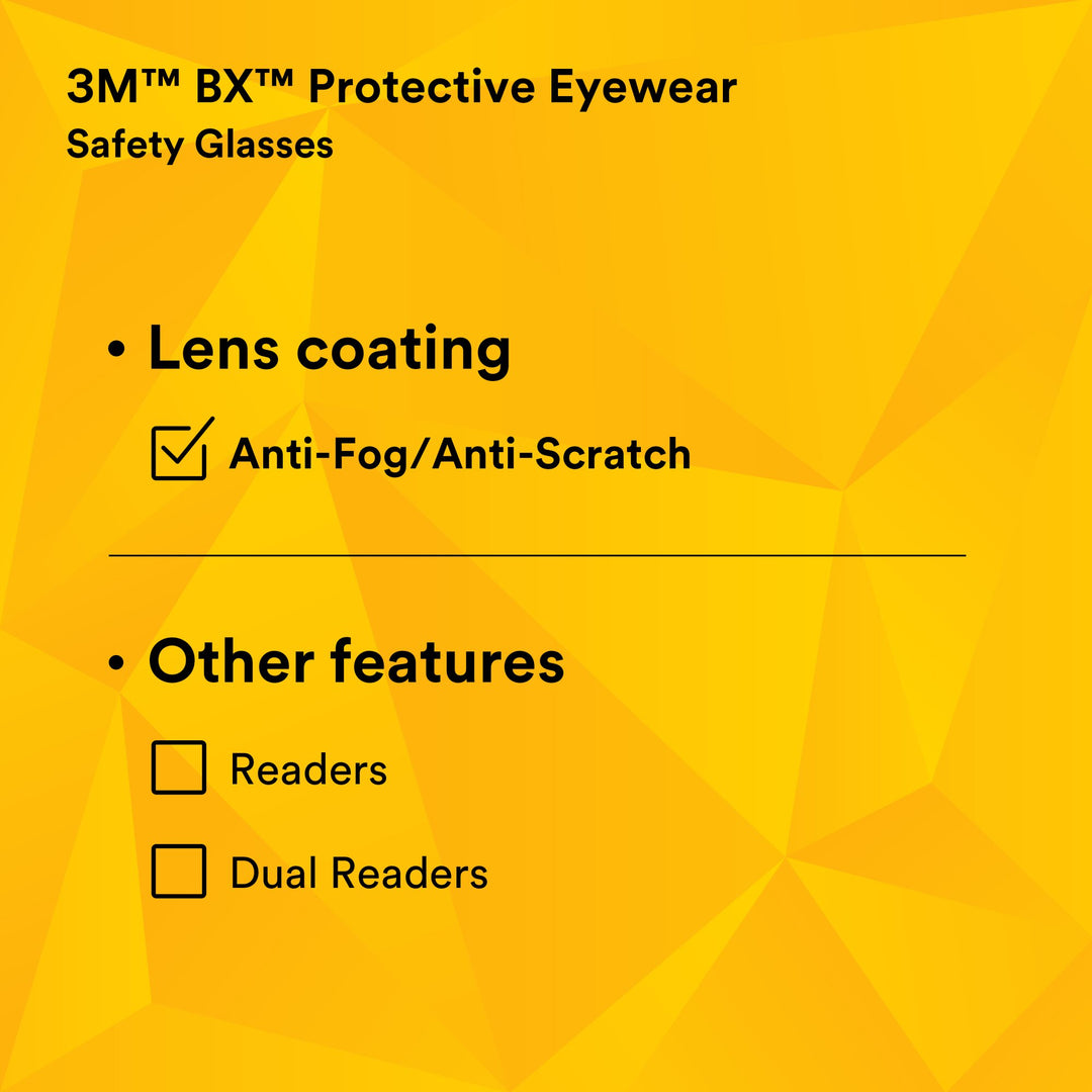 3M BX Protective Eyewear 11380-00000-20, Clear Anti-Fog Lens,Silver/Black Frame