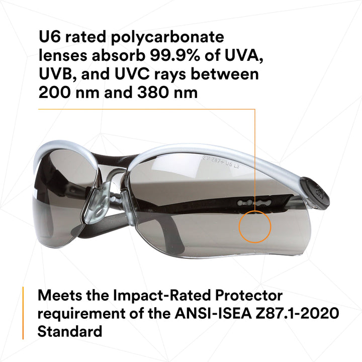 3M BX Protective Eyewear 11381-00000-20, Grey Anti-Fog Lens,Silver/Black Frame