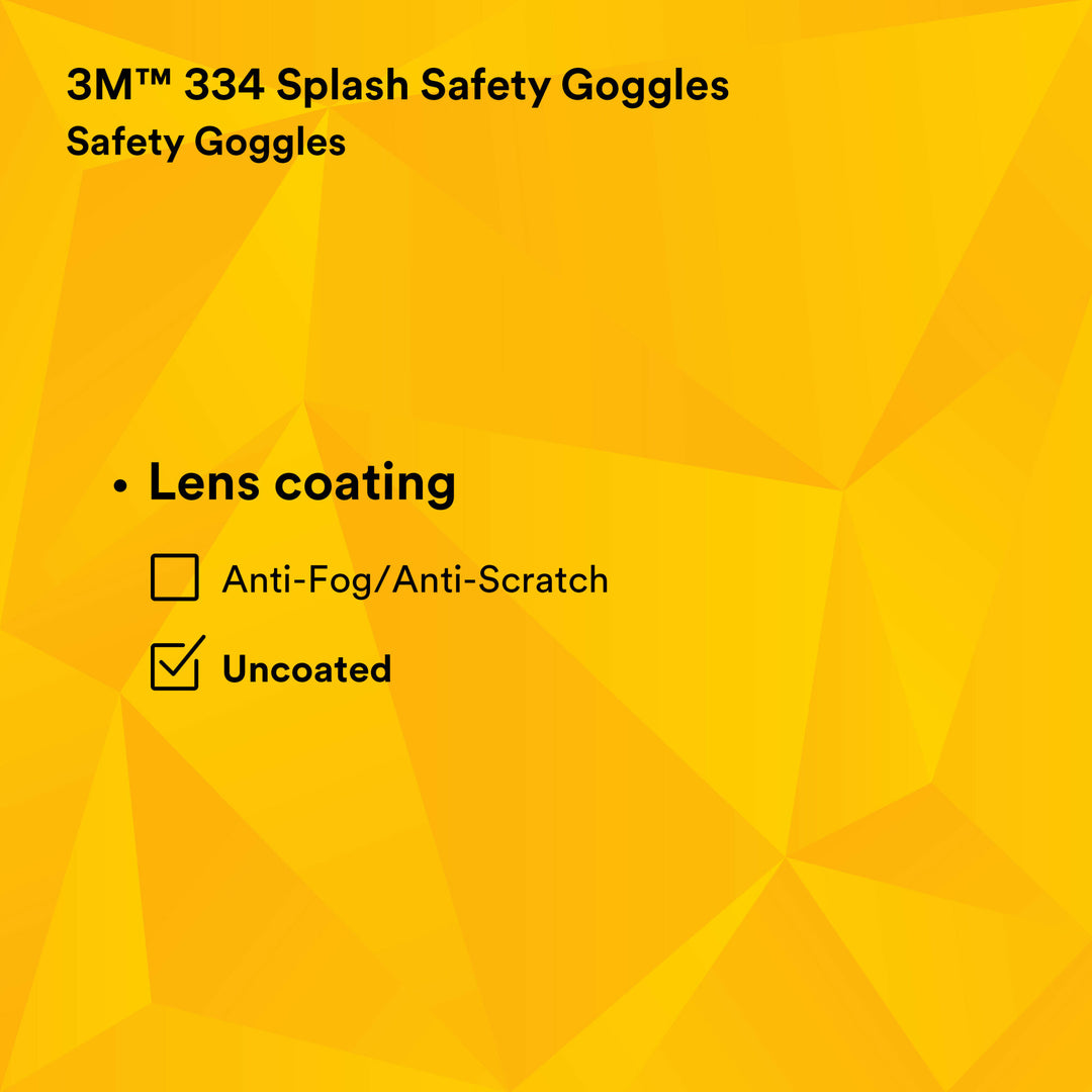 3M Safety Splash Goggle 334, 40660-00000-10, Clear Lens